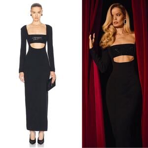 RETROFETE Raelle Long Sleeve Crystal Embellished Knit Cutout Maxi Dress Size S